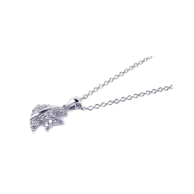 Sterling Silver Necklace with Modish Paved Czs Fish Pendant