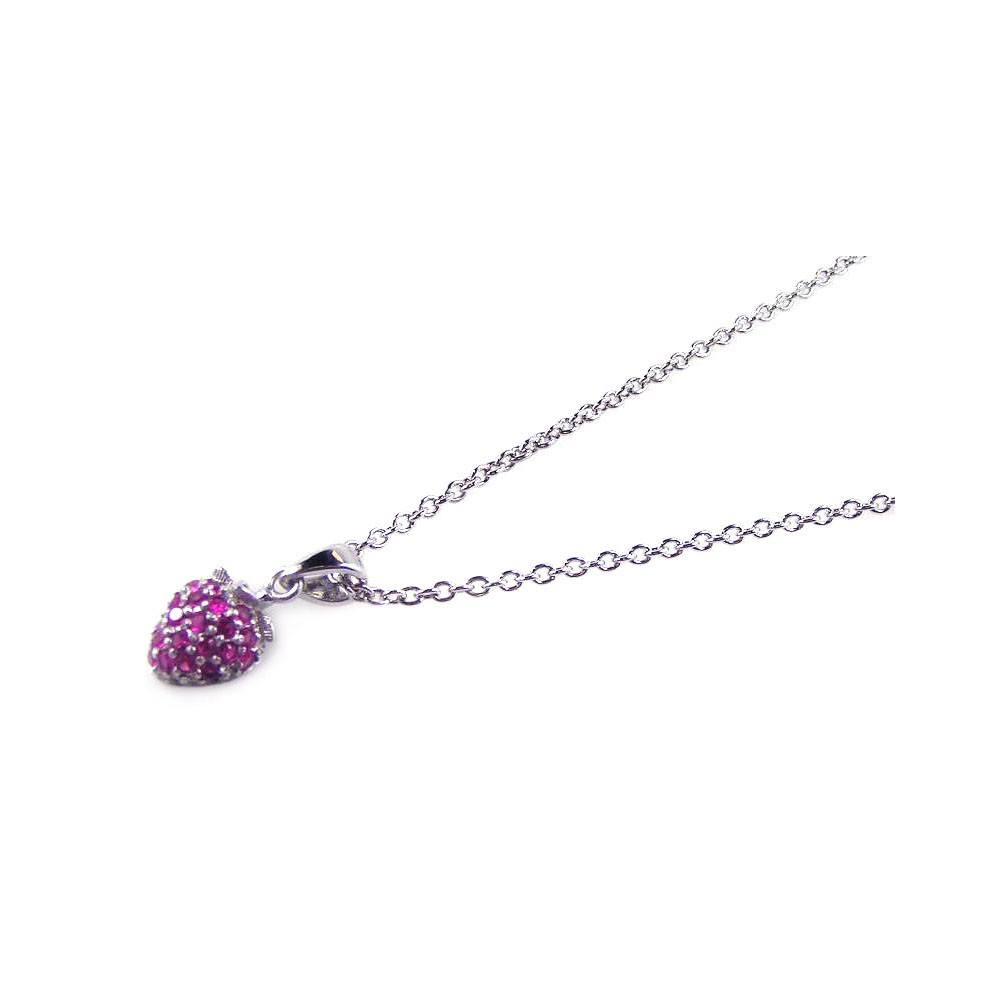 Sterling Silver Necklace Fancy Paved Pink Czs Strawberry Pendant