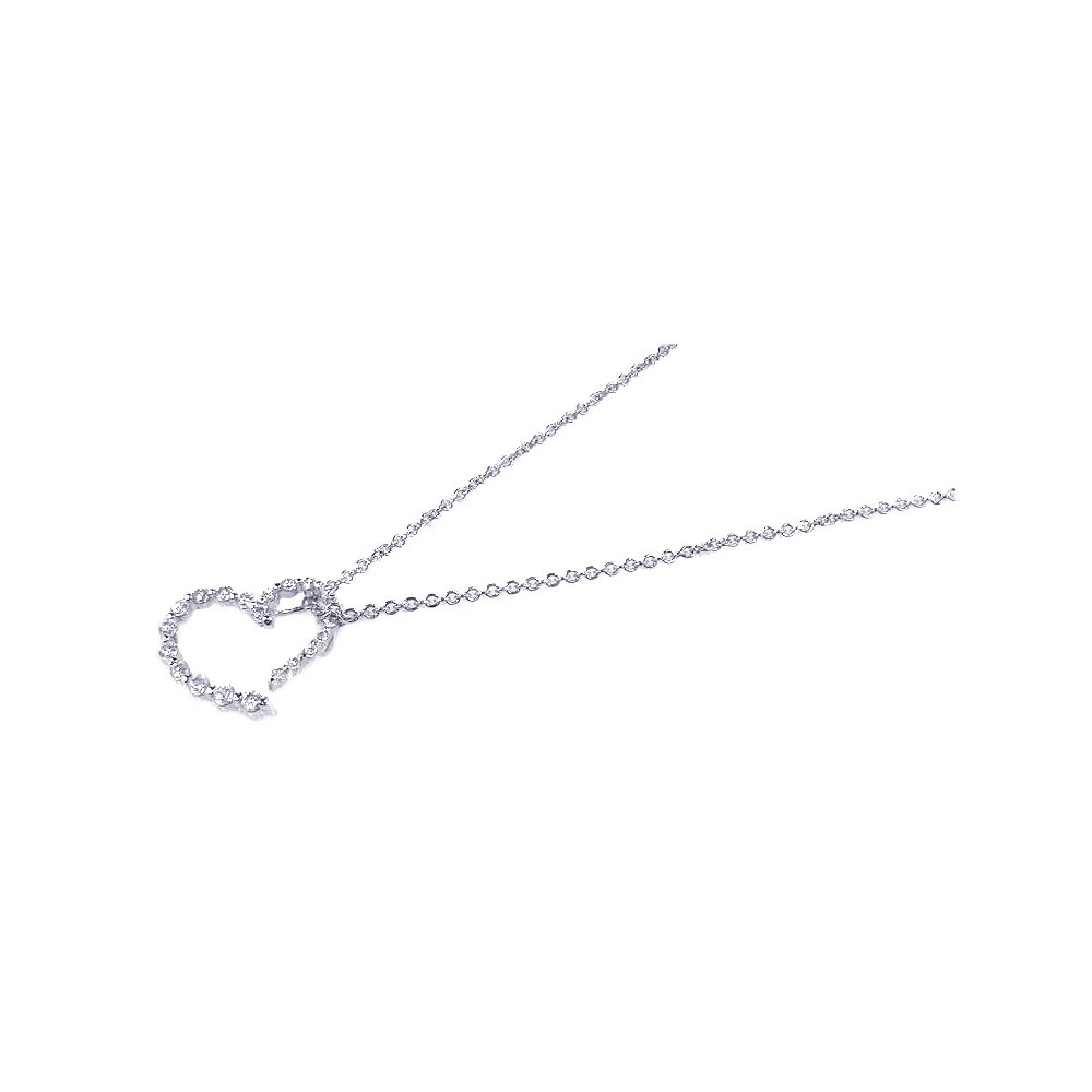 Sterling Silver Rhodium Plated Clear CZ Heart Pendant Necklace���������