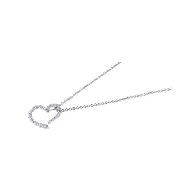Sterling Silver Rhodium Plated Clear CZ Heart Pendant Necklace
