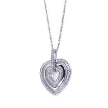 Load image into Gallery viewer, Sterling Silver Necklace with Fancy Three Layered Hearts Inlaid with Clear Czs Pendant