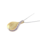 Sterling Silver Necklace with Classy Gold Plated Brush Finish Drop Shaped Pendant with Clear Czs Edge