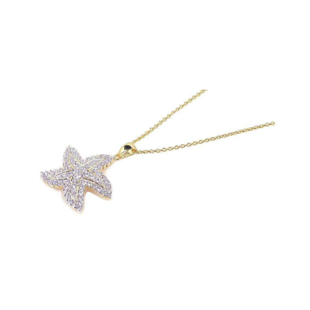 Sterling Silver Gold Plated Necklace with Classy Micro Paved Starfish Pendant