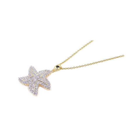 Sterling Silver Gold Plated Necklace with Classy Micro Paved Starfish Pendant