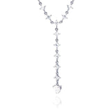 Sterling Silver Classy Necklace with Dangling Multi Princess Cut Czs and Single Heart Cut Clear Cz Pendant