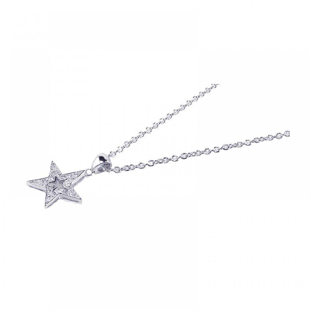 Sterling Silver Necklace with Trendy Star Inlaid with Clear Czs Pendant