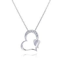 Load image into Gallery viewer, Sterling Silver Necklace with Fancy Open Heart Inlaid with Clear Czs and Small Plain Heart Pendant