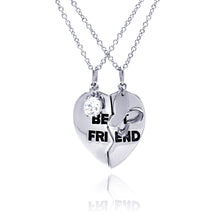 Load image into Gallery viewer, Sterling Silver Rhodium Plated Clear CZ Best Friend Heart Pendant Necklace