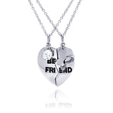 Sterling Silver Rhodium Plated Clear CZ Best Friend Heart Pendant Necklace