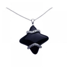 Load image into Gallery viewer, Sterling Silver Necklace with Fancy Star Black Onyx Stone Inlaid with Clear Czs Pendant