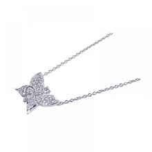 Load image into Gallery viewer, Sterling Silver Necklace with Classy Paved Butterfly Pendant