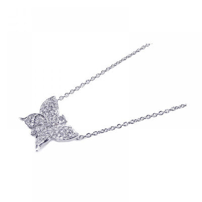 Sterling Silver Necklace with Classy Paved Butterfly Pendant