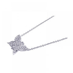 Sterling Silver Necklace with Classy Paved Butterfly Pendant