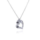 Sterling Silver Necklace with Fancy Two Hearts with Word  LOVE  Design Pendant