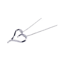 Load image into Gallery viewer, Sterling Silver Necklace with Classy Open Heart Inlaid with Clear Czs Pendant
