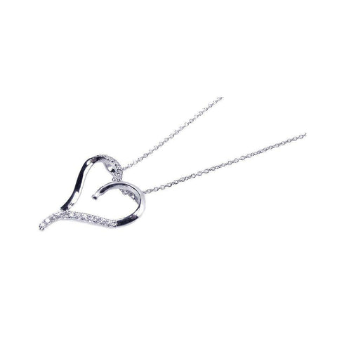 Sterling Silver Necklace with Classy Open Heart Inlaid with Clear Czs Pendant