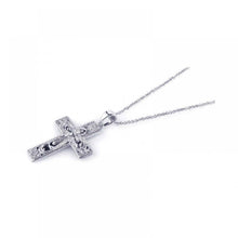 Load image into Gallery viewer, Sterling Silver Rhodium Plated Clear CZ Cross Pendant Necklace