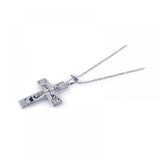 Sterling Silver Rhodium Plated Clear CZ Cross Pendant Necklace