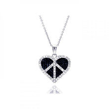 Load image into Gallery viewer, Sterling Silver Necklace with Dark Blue Peace Sign Heart Inlaid with Clear Czs Pendant