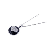 Load image into Gallery viewer, Sterling Silver Necklace with Round Black Onyx Inlaid with Paved Heart Design Pendant