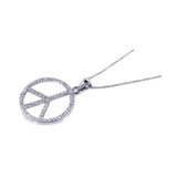 Sterling Silver Necklace with Modish Paved Czs Peace Sign Pendant