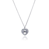 Sterling Silver Necklace with Small Heart Love Inlaid with Clear Czs Pendant