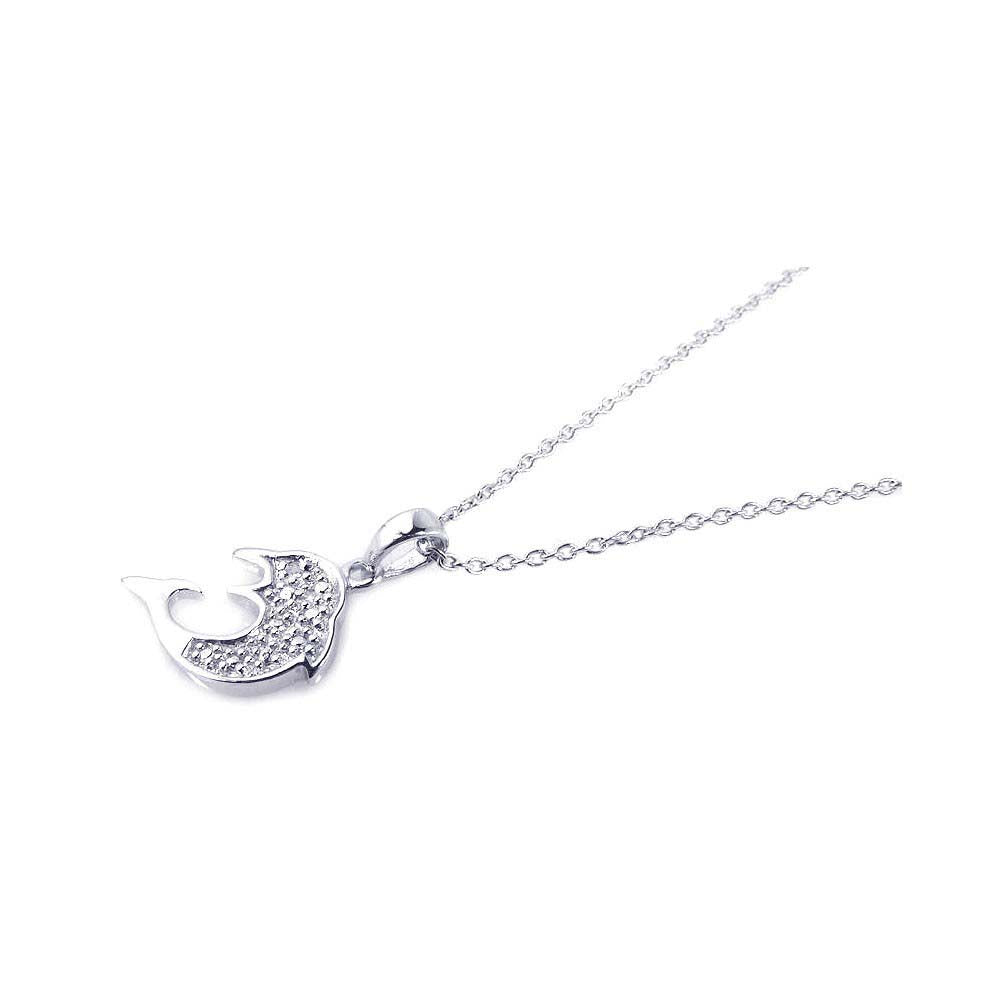 Sterling Silver Necklace with Trendy Dolphin Inlaid with Clear Czs Pendant