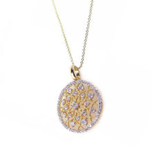 Load image into Gallery viewer, Sterling Silver Necklace with Two-Toned Filigree Round Pendant Set with Clear Czs