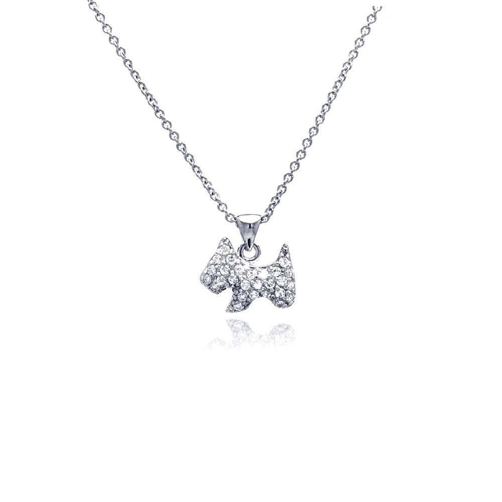 Sterling Silver Necklace with Fancy Paved Small Dog Pendant