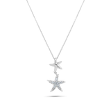 Sterling Silver Rhodium Plated CZ Double Starfish Dangling Necklace