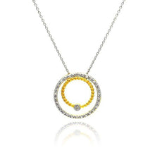 Load image into Gallery viewer, Sterling Silver Necklace with Two-Toned Double Open Circle Inlaid with Clear Czs Pendant