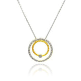 Sterling Silver Necklace with Two-Toned Double Open Circle Inlaid with Clear Czs Pendant