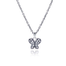 Load image into Gallery viewer, Sterling Silver Necklace with Modish Paved Butterfly Pendant