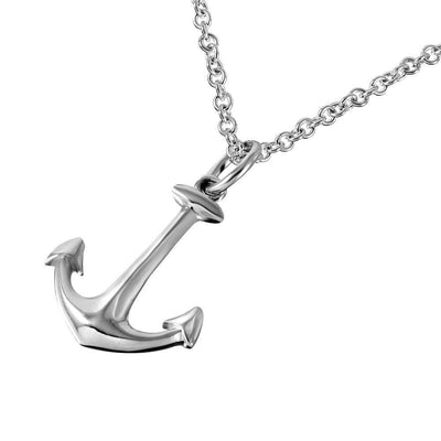 Sterling Silver Rhodium Plated Clear CZ Anchor Pendant Necklace