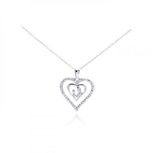 Load image into Gallery viewer, Sterling Silver Necklace with Mom and Son Heart Inlaid with Clear Czs Pendant