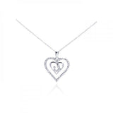 Sterling Silver Necklace with Mom and Son Heart Inlaid with Clear Czs Pendant