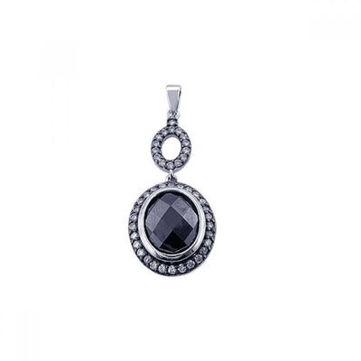 Sterling Silver Black Rhodium Plated Onyx Circle Pendant