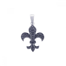 Load image into Gallery viewer, Sterling Silver Black Rhodium Plated Black CZ Flor De Lis Pendant���������