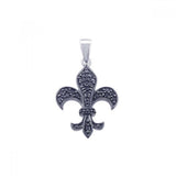 Sterling Silver Black Rhodium Plated Black CZ Flor De Lis Pendant���������