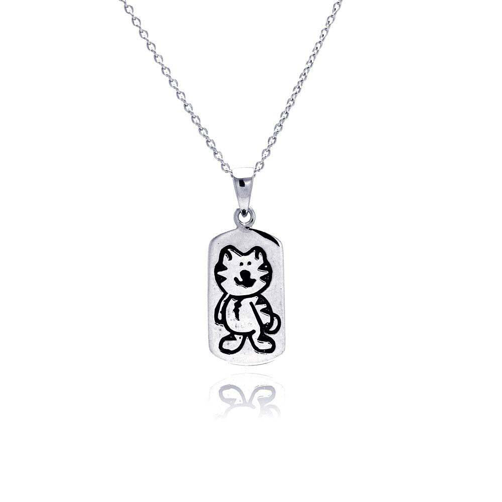 Sterling Silver Necklace with Kitty Dog Tag Pendant Comes with Adjustable Chain