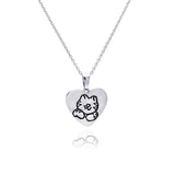 Sterling Silver Necklace with Kitty Heart Tag Pendant Comes with Adjustable Chain