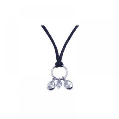 Sterling Silver Black Cord Necklace with Oval and Heart Charms Pendant