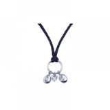 Sterling Silver Black Cord Necklace with Oval and Heart Charms Pendant