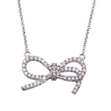 Sterling Silver Necklace with Trendy Paved Czs Ribbon Pendant