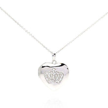 Load image into Gallery viewer, Sterling Silver Necklace with Trendy Heart Locket and Crown Design Inlaid with Clear Czs Pendant