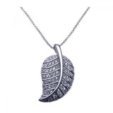 Sterling Silver Necklace with Fancy Leaf Pendant Inlaid with Micro Paved Clear Czs