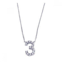 Load image into Gallery viewer, Sterling Silver Necklace with Number  3  Pendant Inlaid with Micro Paved Clear Czs