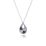 Sterling Silver Necklace with Fancy Paved Cz Drop Pendant Inlaid with Black Flower Design