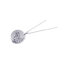 Load image into Gallery viewer, Sterling Silver Necklace with Paved Round Pendant Butterfly Outline Design