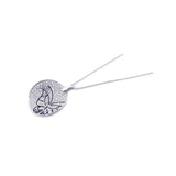Sterling Silver Necklace with Paved Round Pendant Butterfly Outline Design